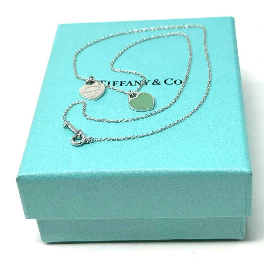 Authentic Tiffany & CO. Return To Enamel Blue Mini Double Heart Necklace. - Picture 11 of 14